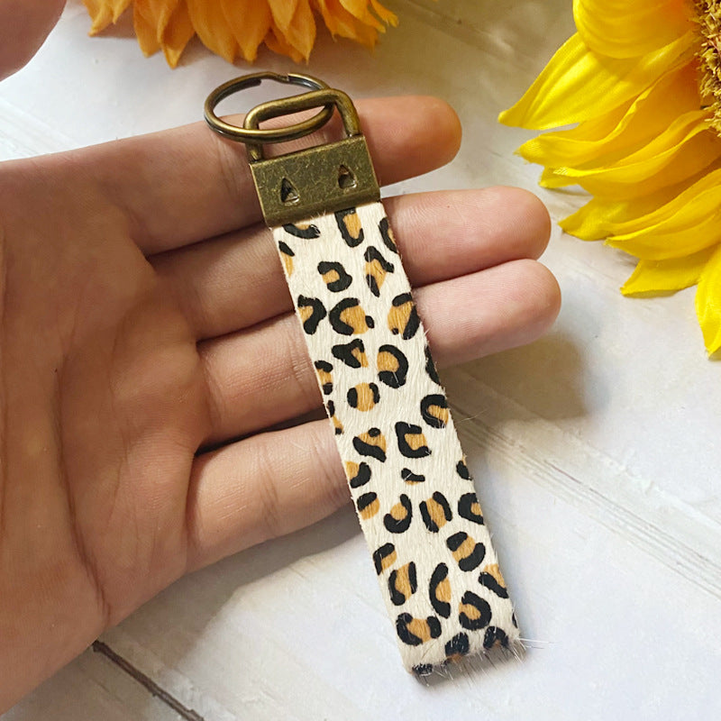 Wholesale Leather Cow Print Leopard Print Lanyard Keychain